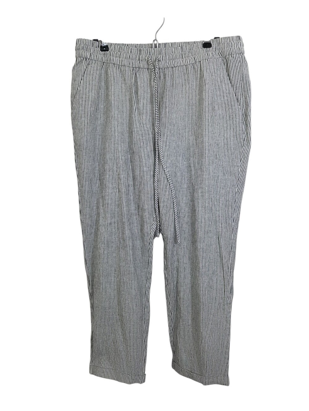 NWT J. Crew Linen Blend Striped Drawstring Pants Straight Leg Size 14 Beach Boho